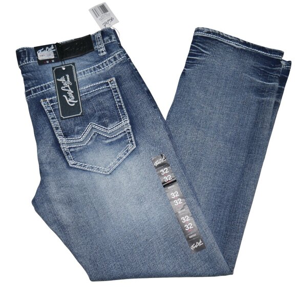 NEW True Luck Bootcut Jeans Men's Size 32x32 Thick Stitch Dark Wash BKE - Picture 1 of 8